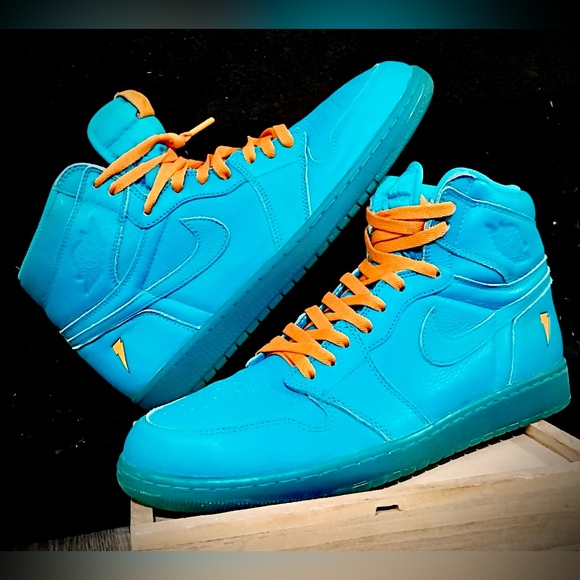 Vibrant Blue and Orange High-Top Sneakers